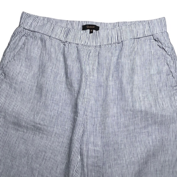 Quince 100% European Linen Pants Blue White Pinstripe Cropped Size Medium Preppy - Picture 2 of 9